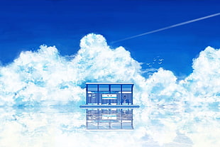 clear glass paneled building surrounded with clouds graphoc