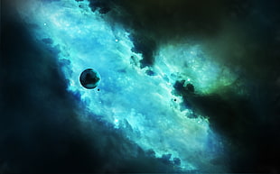 green galaxy illustration HD wallpaper