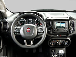 black FIAT multi-function steering wheel, car, car interior