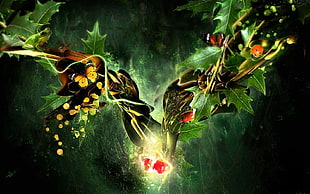green and brown mistletoe digital wallpaper