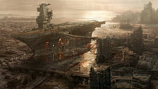 architectural photography of ship, apocalyptic, city, Fallout 3, video games