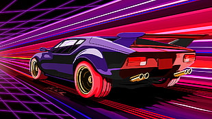 purple sports car illustration HD wallpaper