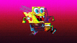 Spongebob illustration, vaporwave, spongebob, VHS, Run HD wallpaper