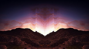 mountain digital wallpaper, pixel sorting, glitch art, symmetry