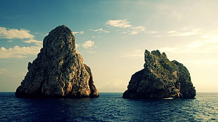two rock formation, sea, rock, nature HD wallpaper