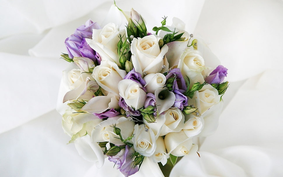 white and purple Rose bouquet HD wallpaper