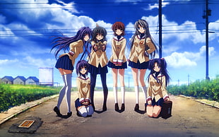 six female anime characters, Clannad, anime, Fujibayashi Kyou, Fujibayashi Ryou