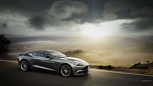 silver Aston Martin coupe, Aston Martin, car, digital art, silver cars