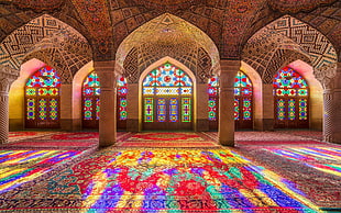 multicolored floral player mat, architecture, Islamic architecture, mosque, Nasir al-Mulk Mosque