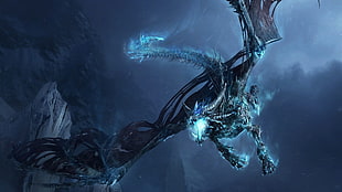 black dragon illustration, dragon, flying, night, wings