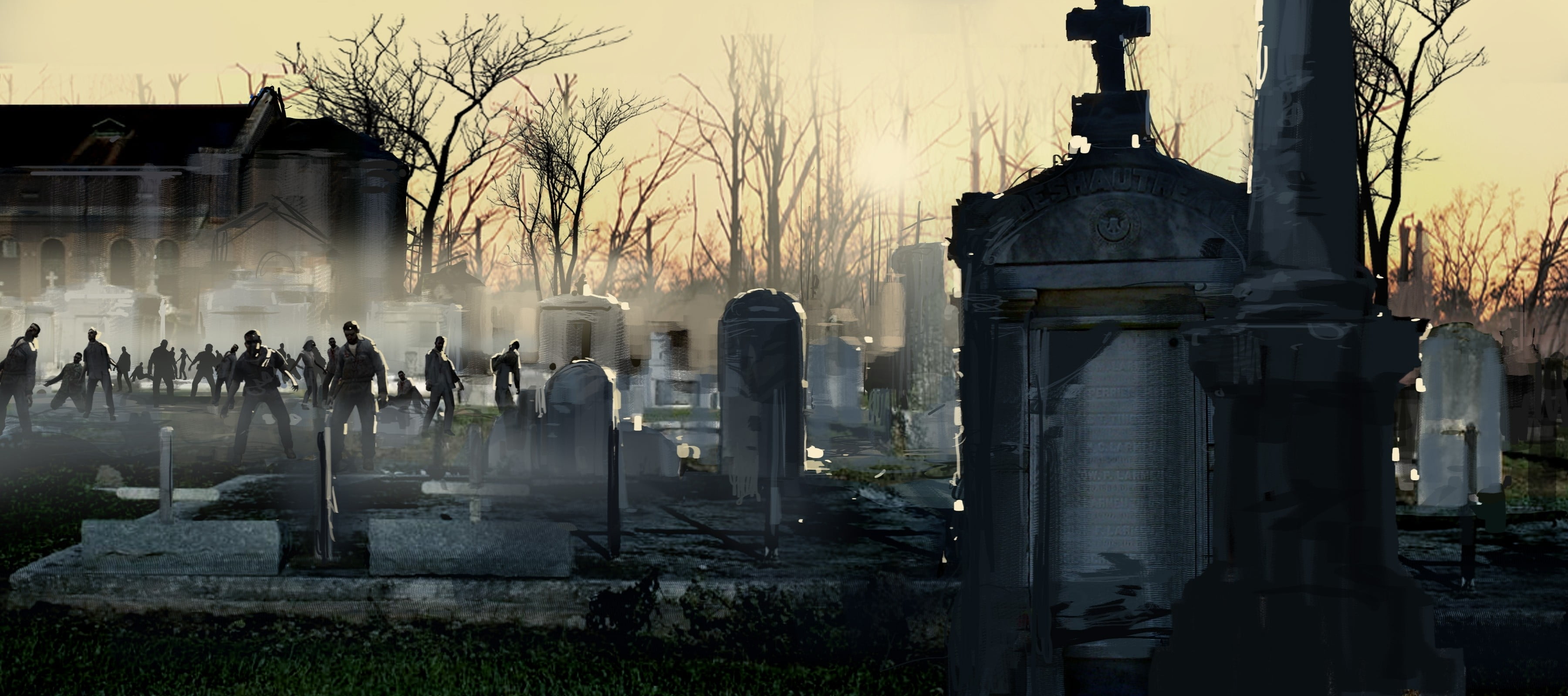 graveyard digital wallpaper, Left 4 Dead 2, video games, concept art, zombies