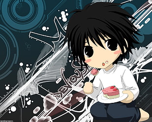 male anime character holding cake slice