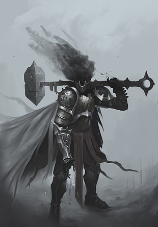 black and gray Batman costume, Vladimir Matiukhin, dark, sledgehammer, hammer