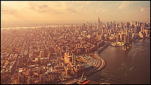 aerial photo of city beside body of water, New York City, USA, city