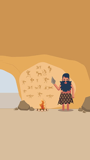 caveman illustration, material minimal HD wallpaper