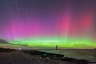 red and green Aurora Borealis, penmon, anglesey
