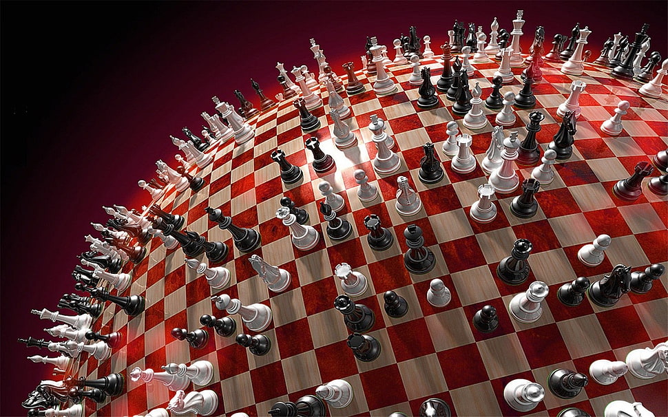 chess game set, chess, 3D, artwork, sphere HD wallpaper