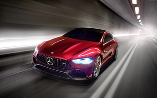 time lapse photo of red Mercedes-Benz sports car