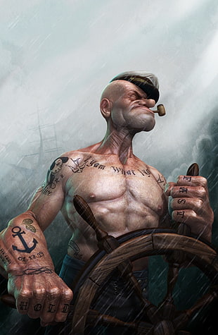 Popeye, digital art, sailors, realistic