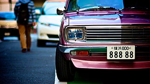maroon vehicle, car, Datsun