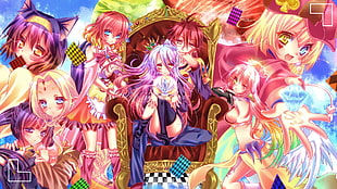 assorted-character anime poster, No Game No Life, Hatsuse Izuna, Sora (No Game No Life), Shiro (No Game No Life) HD wallpaper
