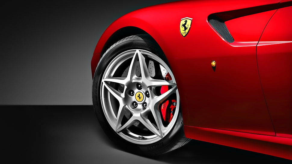 gray 5-spoke car wheel with tire, car, red cars, Ferrari, vehicle HD wallpaper