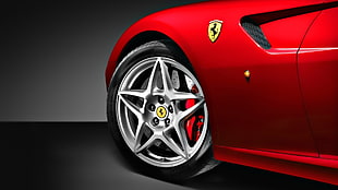 gray 5-spoke car wheel with tire, car, red cars, Ferrari, vehicle