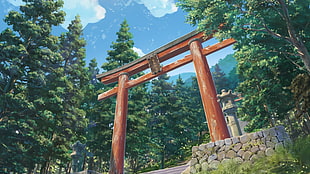 brown wooden arch painting, Makoto Shinkai , Kimi no Na Wa