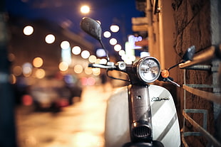 white and gray motor scooter, Honda, motorcycle, city lights, night