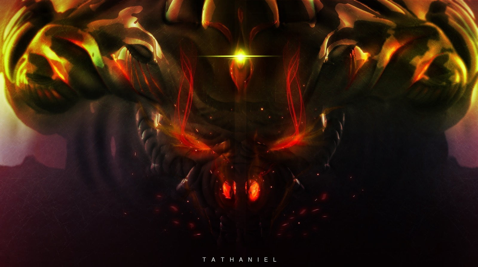 Tathaniel digital wallpaper, video games, Diablo III, horns, red eyes