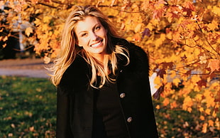 woman wearing black coat HD wallpaper