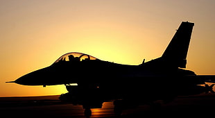 silhouette photography of jet plane, General Dynamics F-16 Fighting Falcon, sunset, aircraft, military aircraft