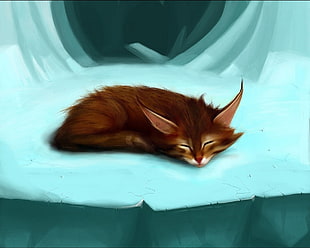 brown kitten illustration, fantasy art HD wallpaper
