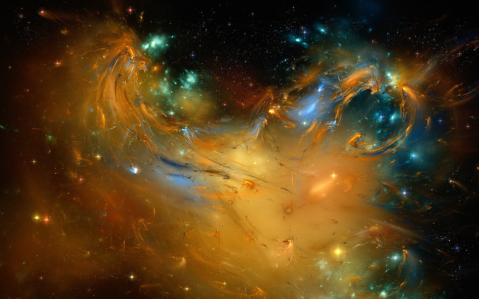 orange, black, and teal galaxy digital wallpaper, space, space art, nebula, abstract HD wallpaper