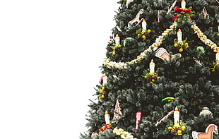 green Christmas tree, Christmas tree, Ornaments, Candles HD wallpaper