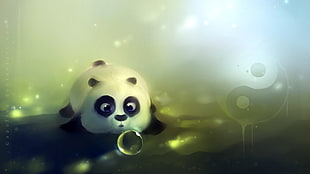panda animal illustation, Apofiss, panda, artwork, bubbles HD wallpaper
