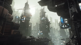high-rise building photo, landscape, Star Citizen, CGI, cyberpunk