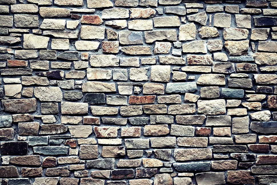 gray and brown brick wall HD wallpaper