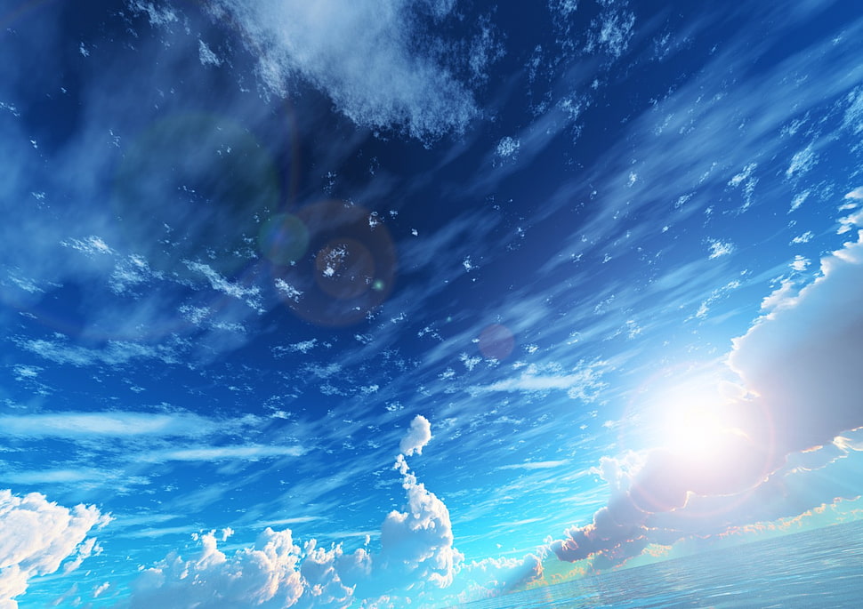 white clouds, blue, sky, clouds HD wallpaper