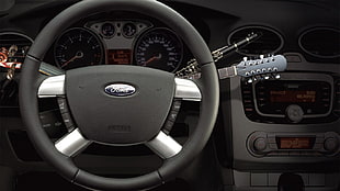 Ford steering wheel, artwork, car, Ford, guitar