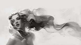 grayscale profile of woman illustration HD wallpaper