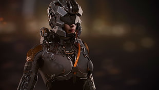 female character wearing black suit digital wallpaper