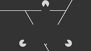 white and black Pacman illustration, triangle, minimalism, gray, lines