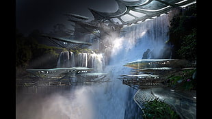 waterfalls near village digital wallpaper HD wallpaper