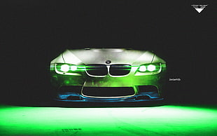 black and green LED light, car, green cars, BMW