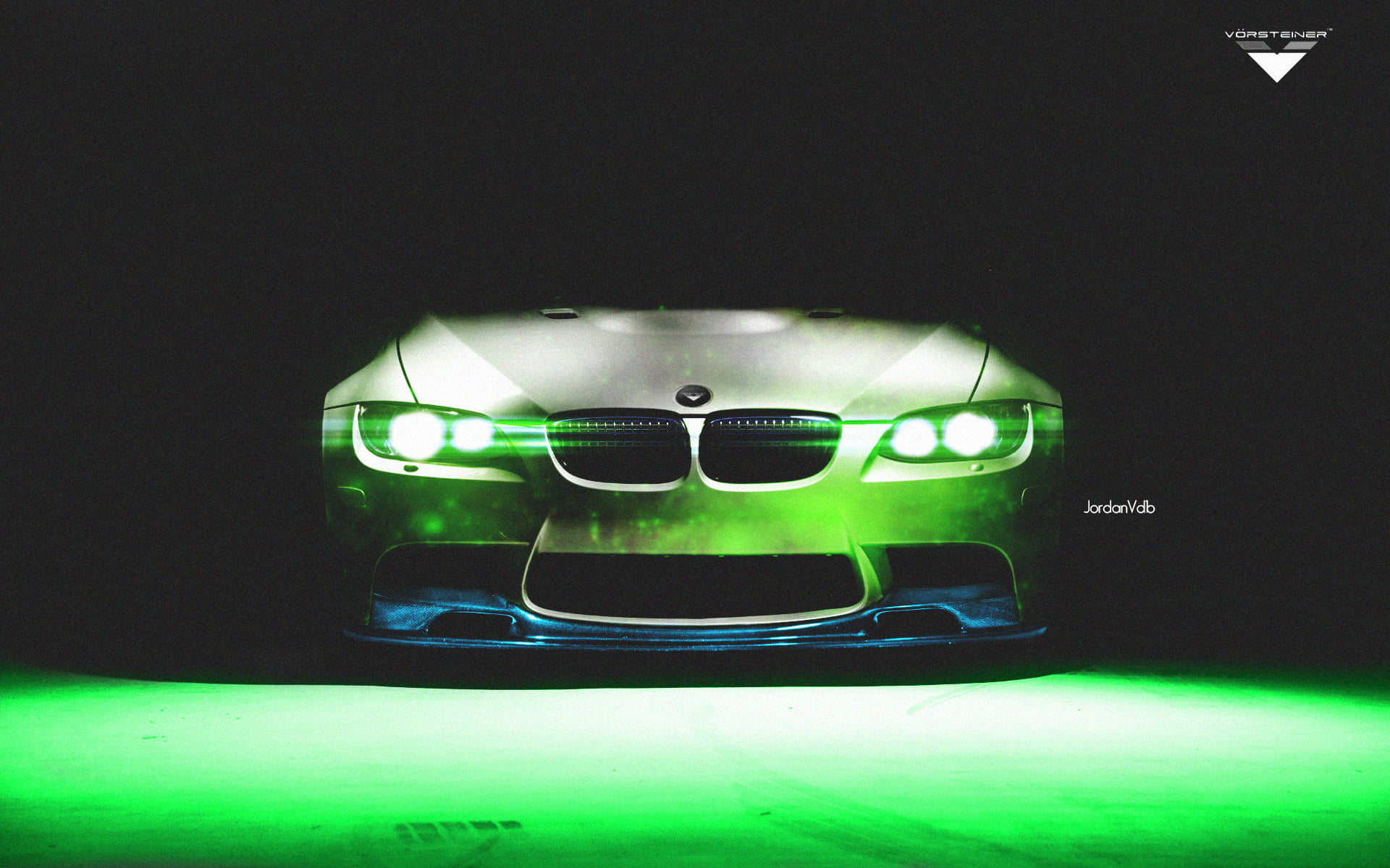 black and green LED light, car, green cars, BMW