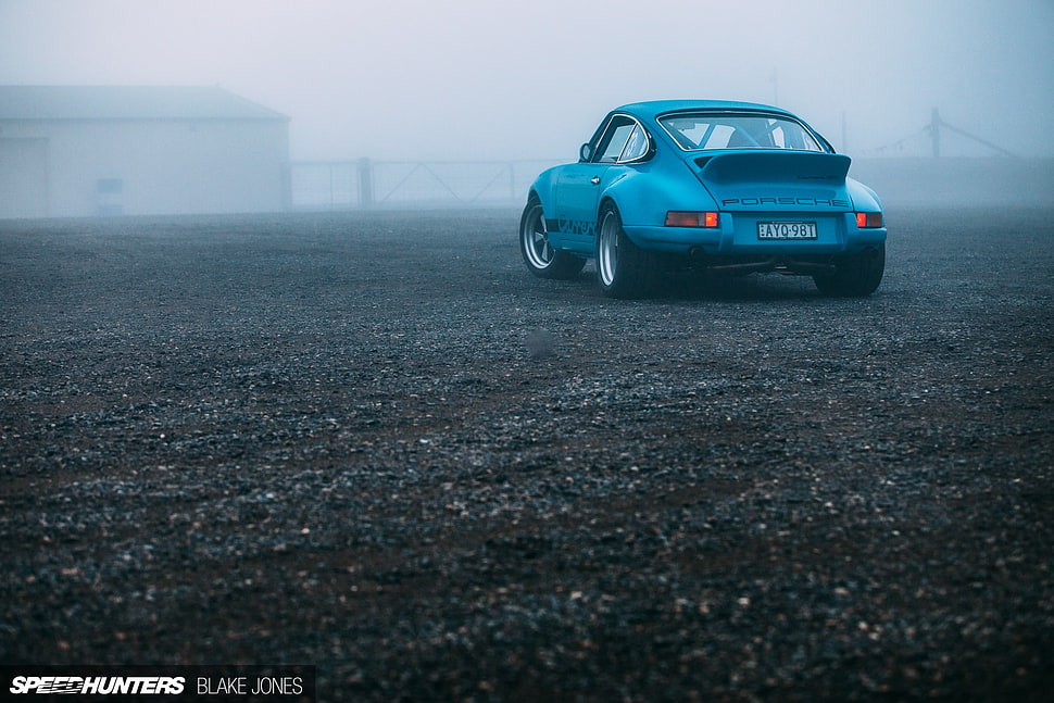 blue coupe, Porsche, 3.8 rsr, mist, blue HD wallpaper