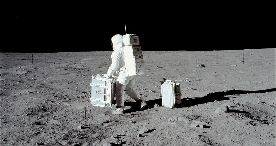 white and black concrete building, Apollo, space, NASA HD wallpaper