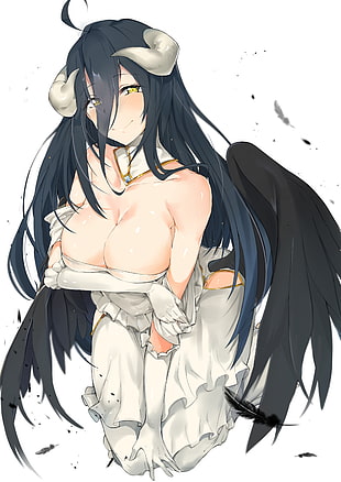 Albedo (OverLord), breast hold, horns, Overlord (anime) HD wallpaper