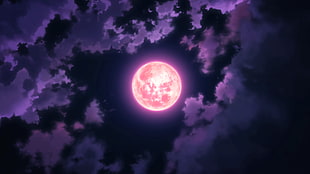 red moon illustration, anime, Moon, sky, clouds HD wallpaper